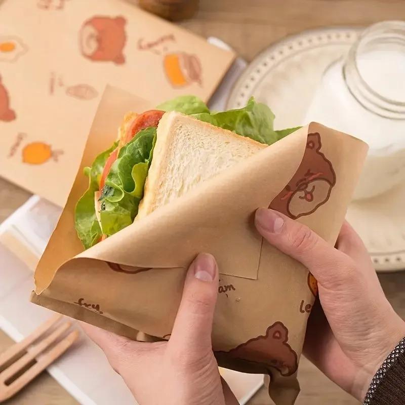 50 Stück Fettabweisendes Antihaft-Pergamentpapier Sandwichverpackungen Niedliches Muster Lebensmittelverpackung Backwerkzeuge Küchenhelfer