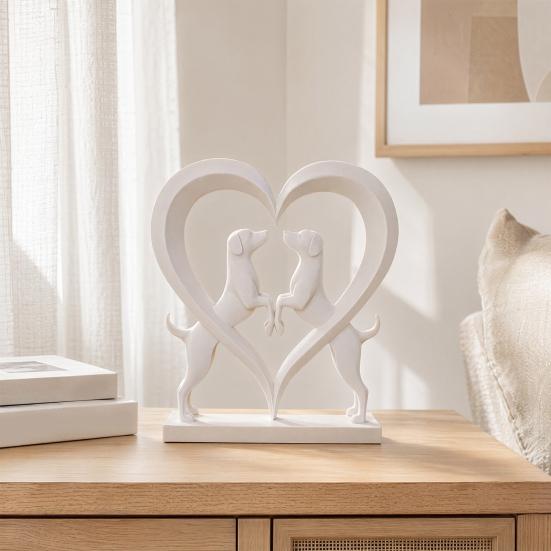 Love Heart Dogs Statue, 3D Printed Puppy Sculpture, Romantic Dogs Figurine Desktop Heart Ornament, Gift for Dog Lovers Room Table Shelf Decor