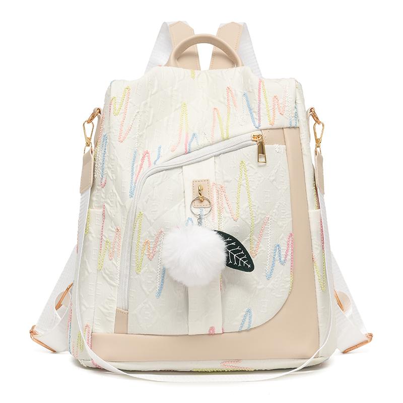 

Рюкзак большой вместимости Женский легкий красочный вышитый рюкзак Многофункциональная сумка через плечо бежевый