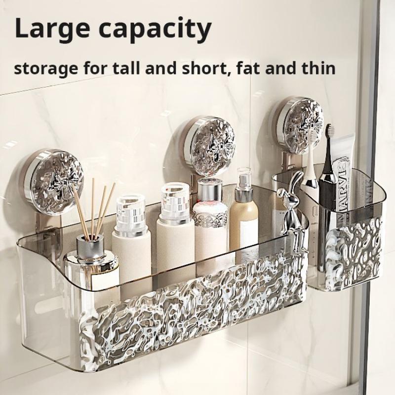 Duschsaugnapf Regal Korb Licht Gletschermuster Schnelle Montage Badezimmer Organizer Aufbewahrung Drehbarer Haken Zum Saugen Entfernen NEU