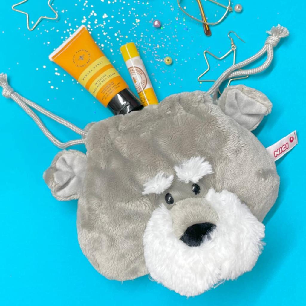 NICI Schnauzer Figure Face Pouch, Made In Germany, Plush Toy, Gift, Face Pouch, Drawstring, Schnauzer, Dog, Pet, 3090464