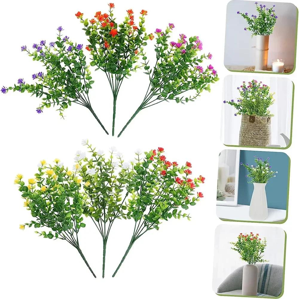 Artificial Flowers Seven Cross Milan Eucalyptus Camellia Office UV Fake Flowers Plastic Bouquet Wedding Home Decoration