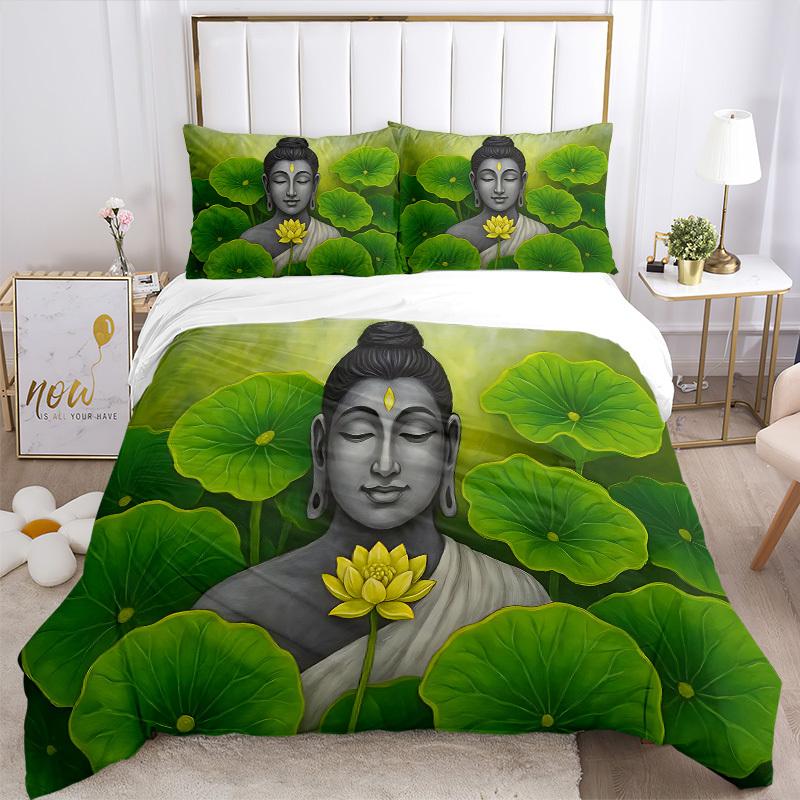 3pcs bedding set Buddha Lotus Includes 1 Comforter + 2 Pillowcases, Without Pillow Inserts, Soft Comfortable, Lightweight Breathable, Printe