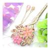 Miaomyao Hair Stick Kanzashi for Kimono and Yukata, Metal Cherry Blossom Flower with Pink Crystal, Rose Gold Hair Accessory, Transparent Design,