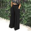 Summer Fall Women's Wide Leg Pants Casual Pocket Elastic Solid Pants Loose Pleated Solid Zipper Floor-length Pants Plus Size