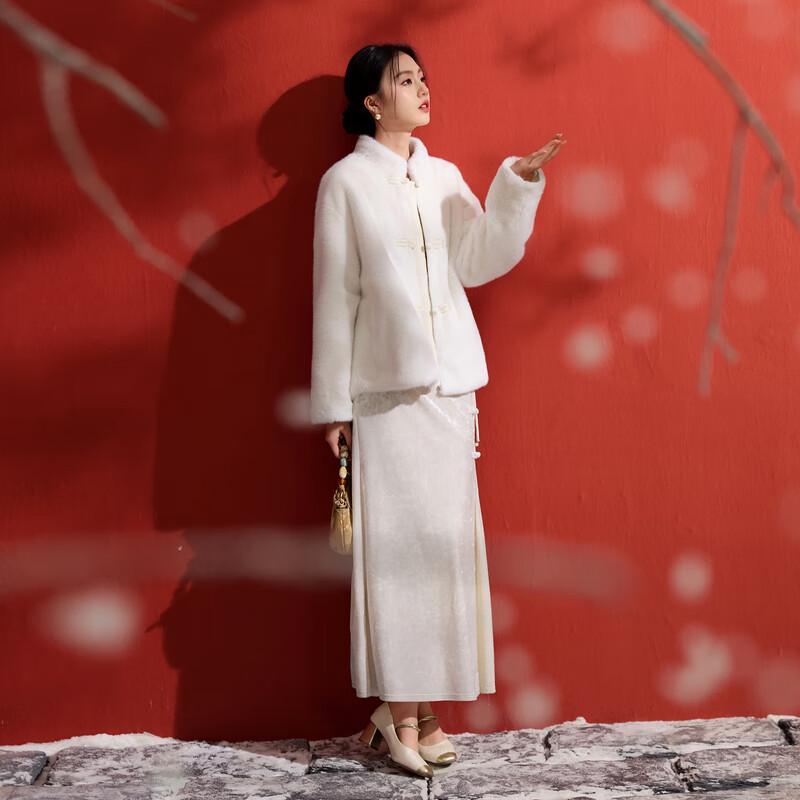 Sancai 'Moonlit Osmanthus Shadow' Reversible Faux Mink Fur Coat