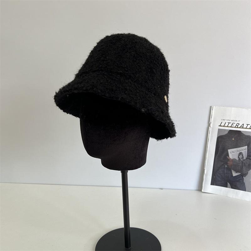 Autumn and winter plush fisherman's hat children's fashion small standard simple solid color elegant versatile casual thermal basin hat