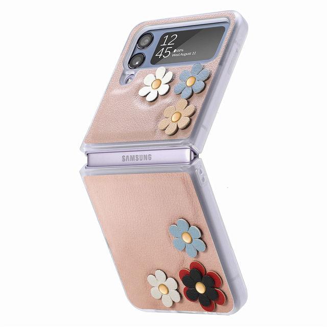 For Samsung Z Flip 4 Folding Leather Flower Case For Samsung Galaxy Z Flip 4 5g Flip4 Zflip4 Shockproof Slim Protective Cover