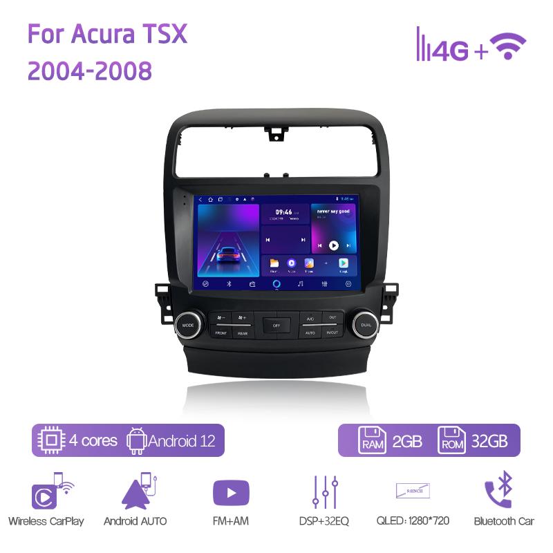 9Inch For Acura TSX 2004-2008 GPS Navigation Radio Android12 8+128G 8Core CarPlay 4G Host 360Camera Car Multimedia Video Player