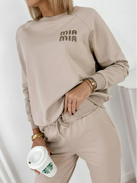 

Женский спортивный костюм с вышивкой и кулиской на талии - Осенний повседневный стиль L слоновая кость/белый