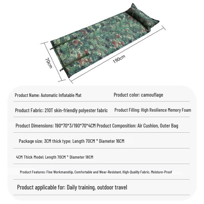 Camouflage Self-Inflating Sleeping Mat with Pillow