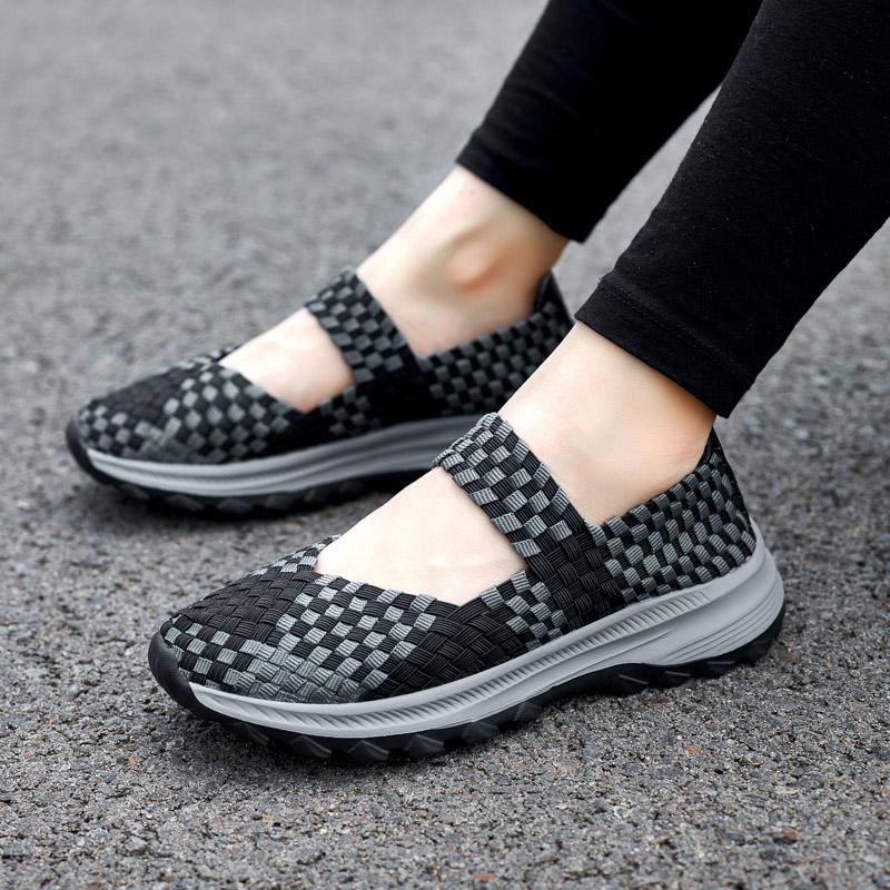 Summer Mary Janes Women Sandals Beach Lazy Shoes Purple Pink Grey Casual Weave Soft Slip on Walking Color Sandals Large Size