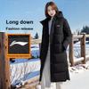Li Ning Logo Print Windbreaker Long Loose Zipper Down Jacket Women Outerwear Black AYMU708-1