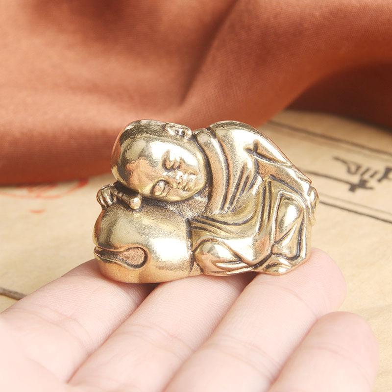 Vintage Brass Zen Little Monk Desktop Ornament Fun Copper Sculpture Craft Tea Pet Decoration Copperware Wholesale