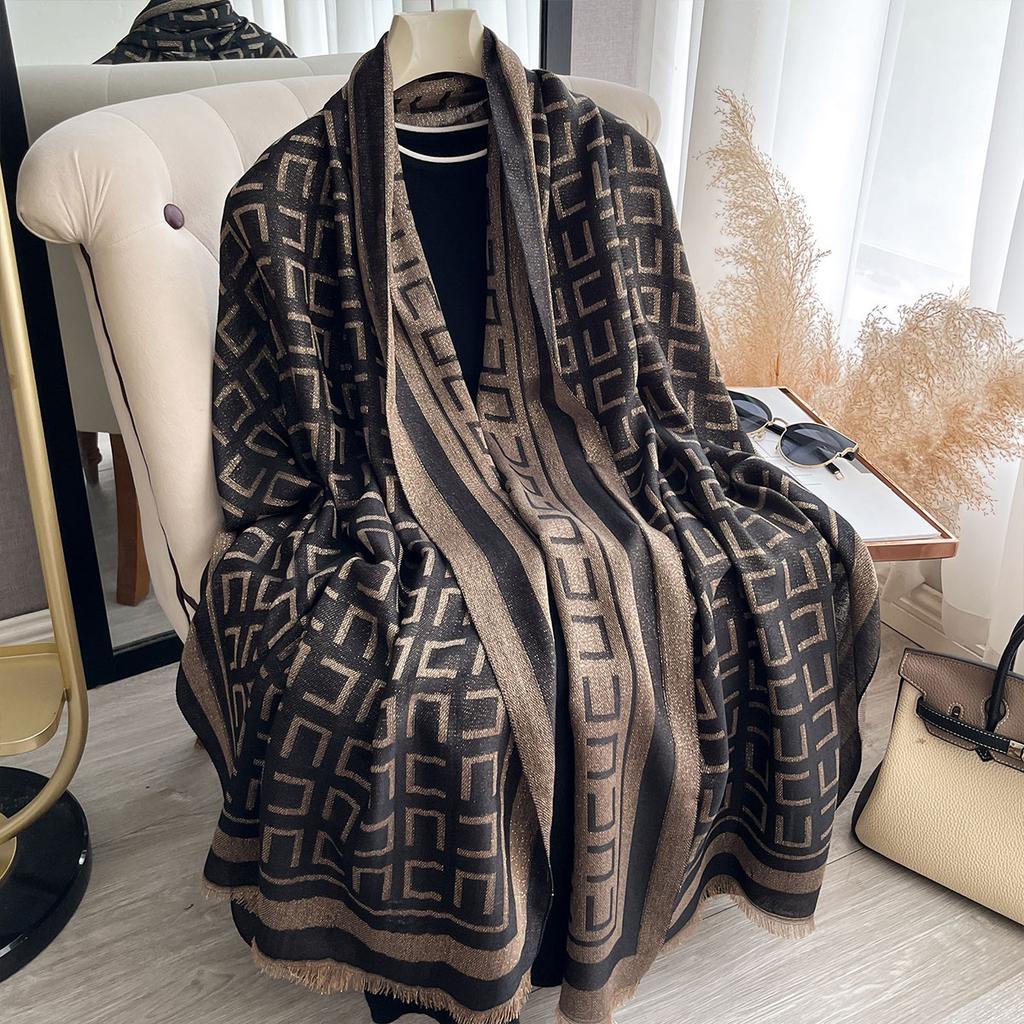 Elegant Ladies Muslim Hijab Golden Thread Long Scarf With Spring And Autumn Coldproof Scarf Decoration Shawl Wrap Headscarf