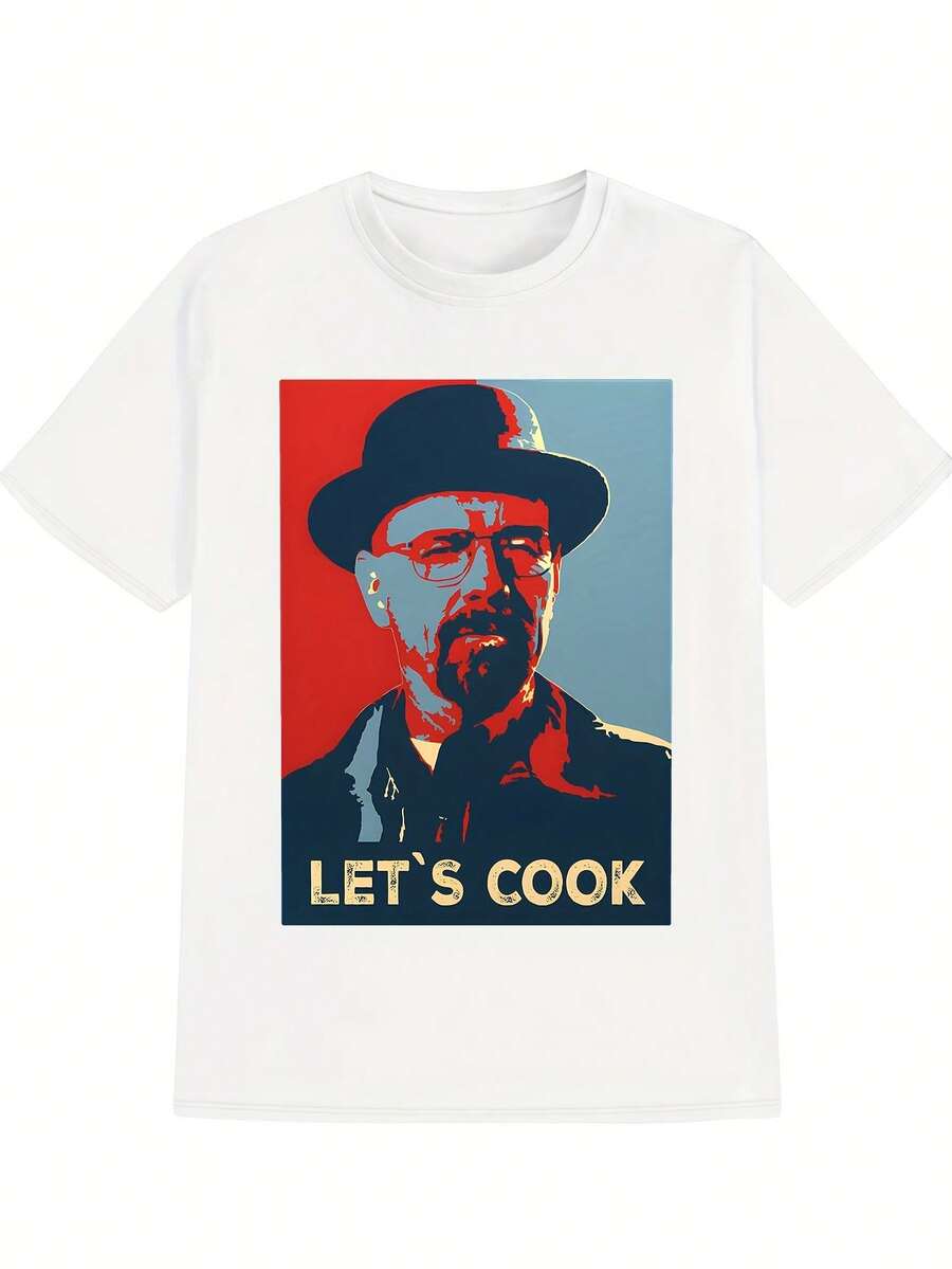 

Unisex s Casual Graphic Print T-Shirt - Navy Blue Let s Cook Design L