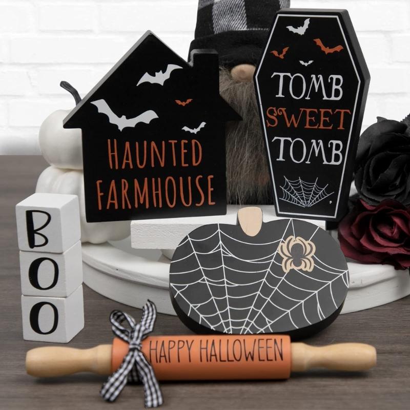 Halloween-Stufenteller-Dekorationsset für kreative Holz-Bauernhaus-Dekorationszubehör