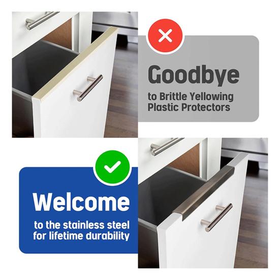 2Pcs Stainless Steel Drawer Cap Slip-in Design Secure Fit Cabinet Doors Drawers Cover Kitchen Cabinet Protector Strips