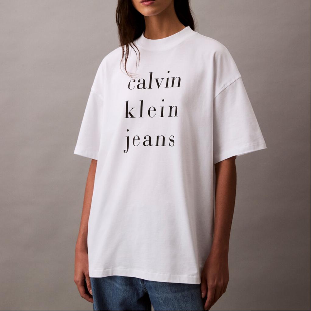 Calvin Klein Minimalist Comfortable Versatile Letter Casual Logo Short Sleeve T-Shirt Women Tops Bright-White 47B827G-YAA
