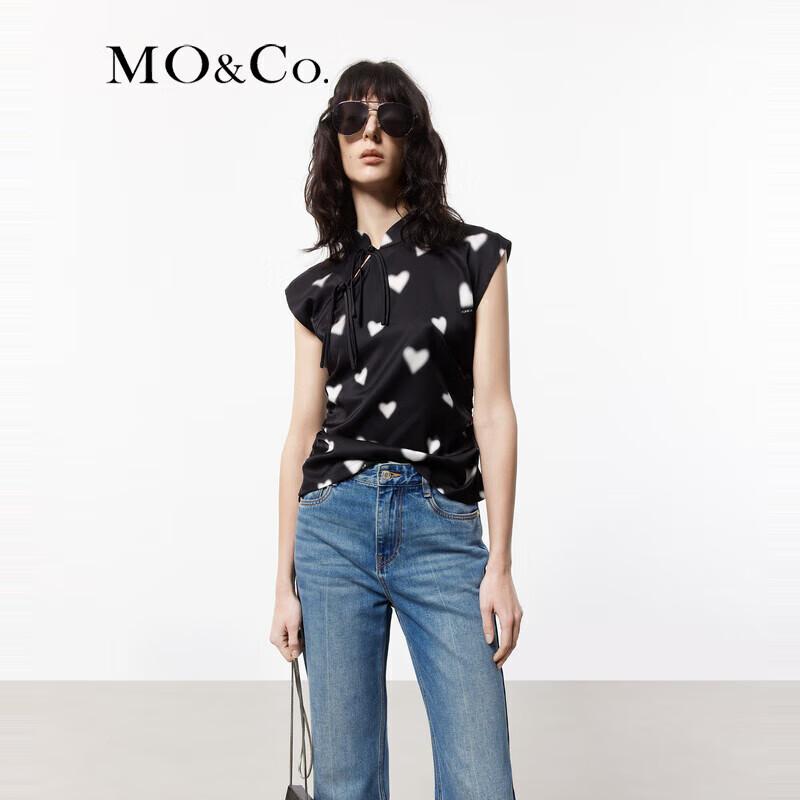 MO&Co. New Chinese Style Silk Tie-Strap Heart Print Top