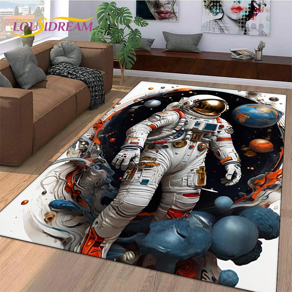 Astronaut Traum Universum Raumfahrer 3D Weltraum Cartoon Teppich für Wohnzimmer Schlafzimmer Dekoration, Rutschfest für Sofa Fußmatte Kinder