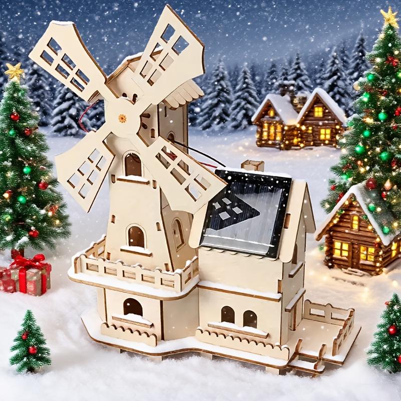 3D Solar Windmill Wooden Puzzle and Scientific Experiment Assembly Set - Wooden Puzzle Suitable for Both Men and Women