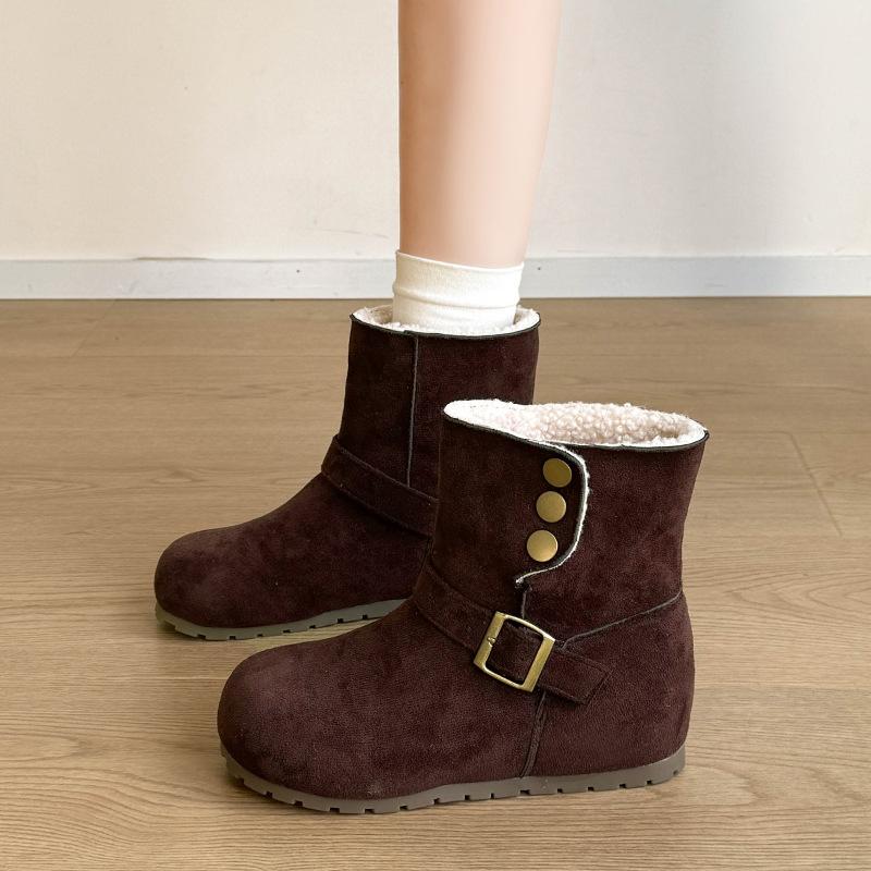Women's Large Size Mid-calf Soft Sole Heightening Winter Warm Fur One Anti-slip Snow Boots Plush Lined Ankle Boots Outdoor Sports Martin Cotton Boots