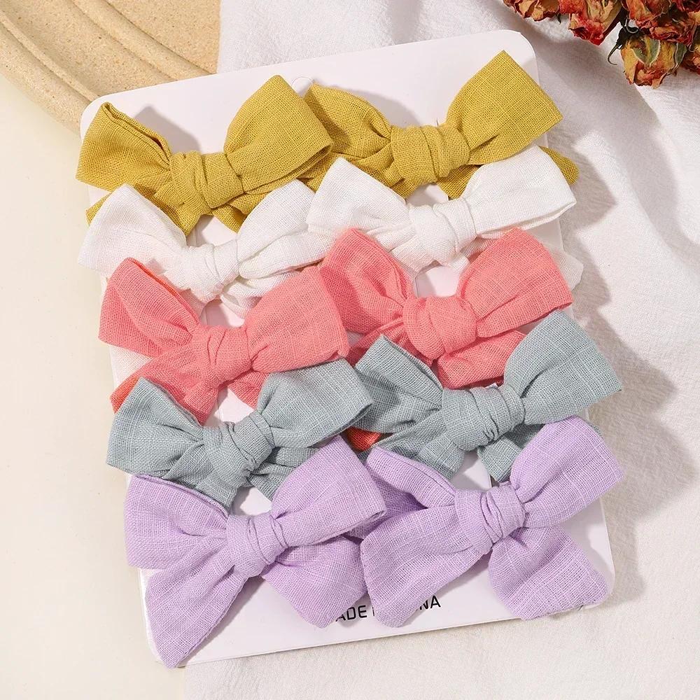 10Pcs/set Solid Color Cotton Hair Bows Hair Clips for Baby Girls Boutique Hairpins Barrettes Headwear Hair Acesssories