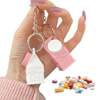 Milk Carton Keychain Pendant Mini Milk Carton Shape Pill Storage Box Portable