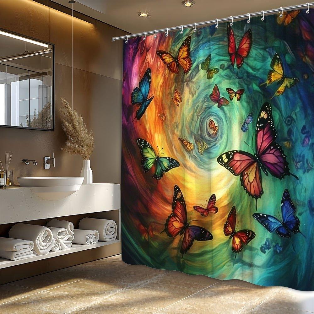 

Vibrant Butterfly Swirl Waterproof Mildew-Resistant Shower Curtain - Artistic Design for a Magical Bathroom Décor Experience 90x180cm