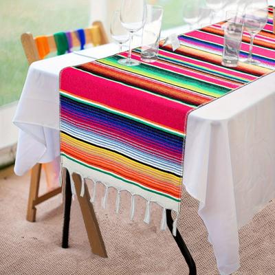 1pc Mexican Serape Table Runner Vibrant Handwoven Design 14 X 84 Inch for Fiesta Decorations Wedding Outdoor Picnics Dining
