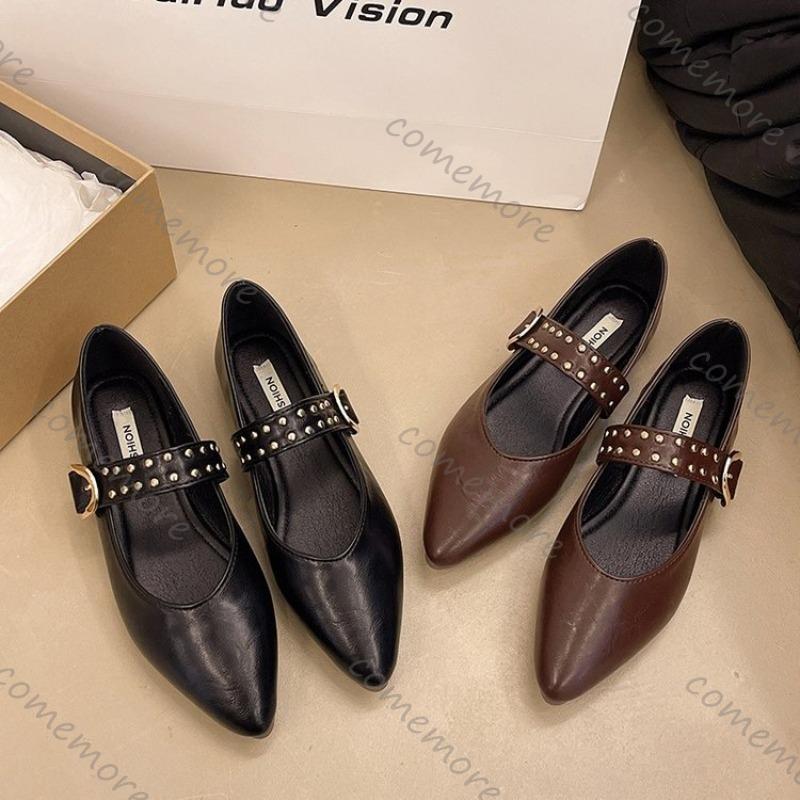 Moda Comemore Szpiczasty Nosek Moda Damskie Buty Wiosna Jesień Eleganckie Obuwie na Imprezę Jednolity Kolor Klamra Paska Damskie Baleriny Pojedyncze Buty