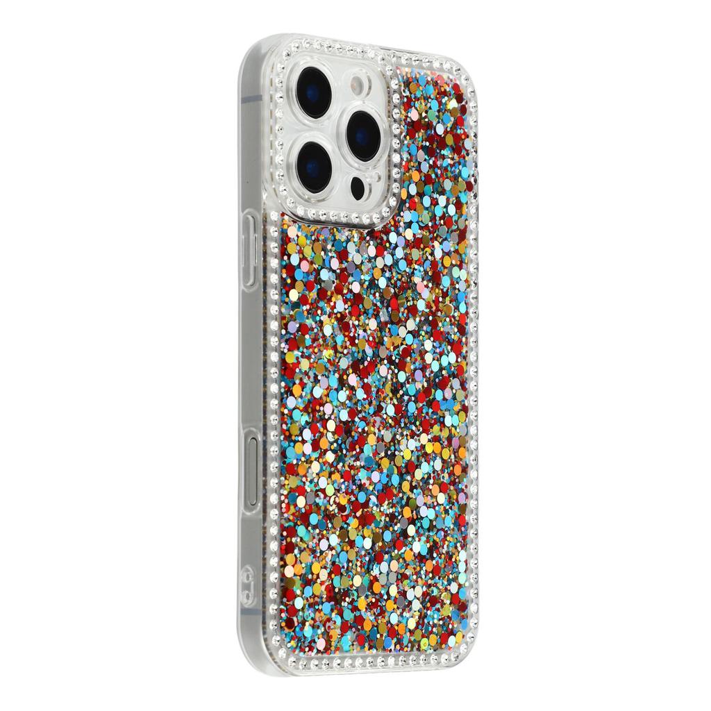 For iPhone 16 Pro Max Case Rhinestone Edge Glitter Epoxy TPU Phone Cover
