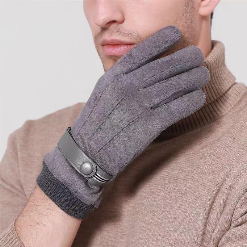 Suede Gloves Men's Autumn and Winter Windproof and Warm Fleece Thickened Touch Screen