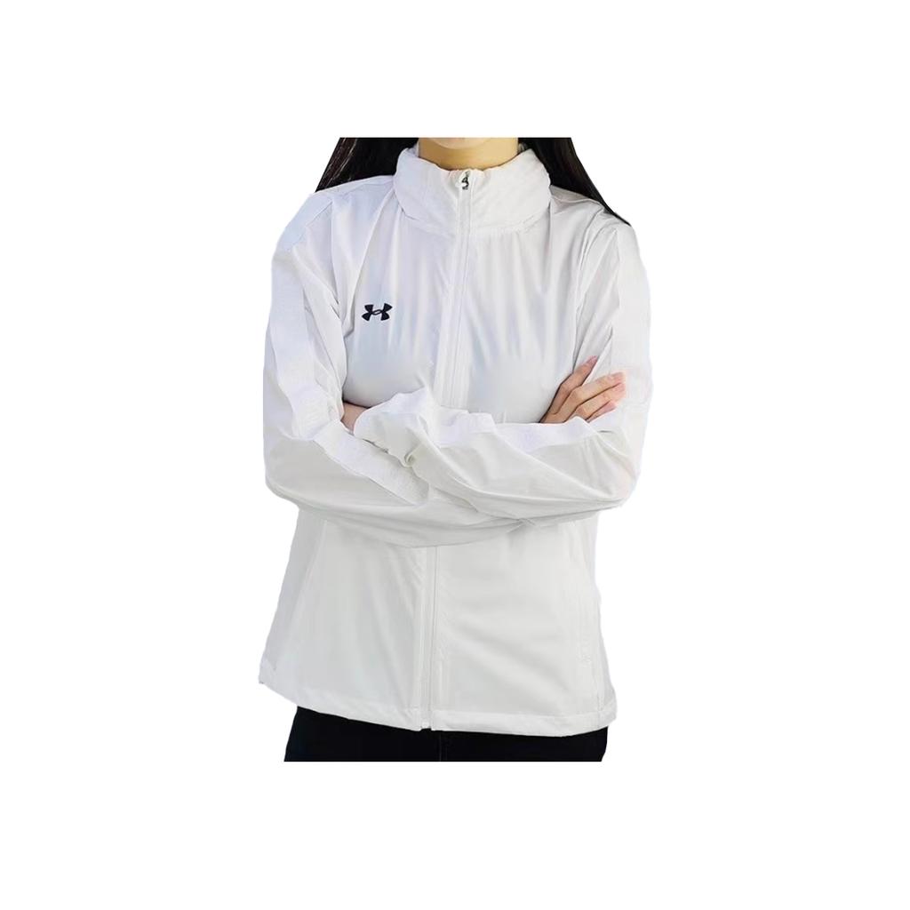 Under Armour Logo Print Sports Hooded Woven Zip Jacket Women jackets White 22500411-100