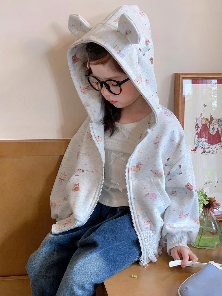 2025 Girls' Floral Hooded Cardigan - Spring/Autumn Sweatshirt for Kids