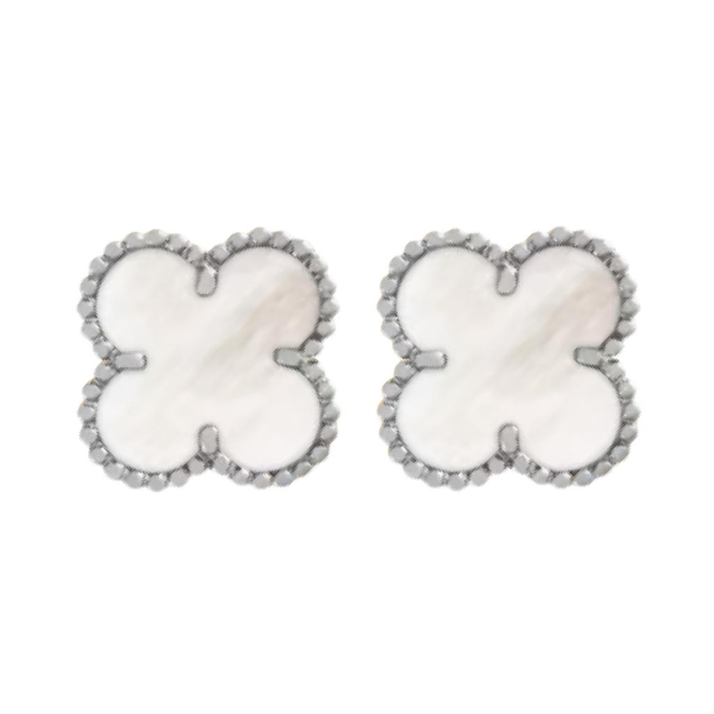 Clover 18K White and Black White and White Earrings, Gold, Women's (15mm, Gold)