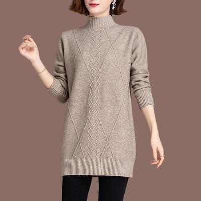 Women's Sweaters Pullover Solid Half High Collar Long Knitted Sweaters Female Tops Bottoming Shirt