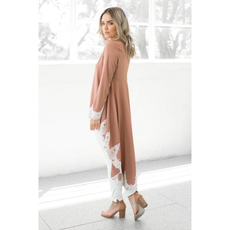 

Wish long dress irregular lace stitching long sleeve dress 5XL абрикосовий