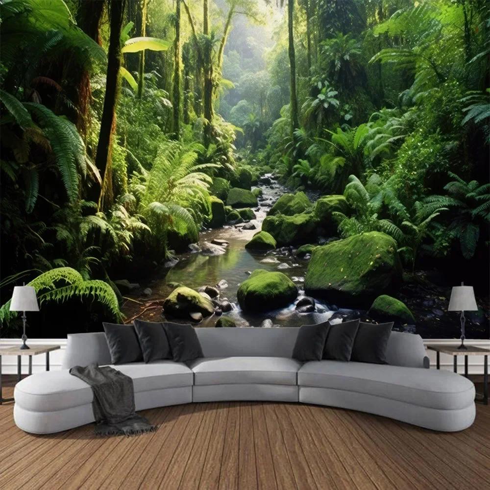 Mystischer Wald Wandteppich Tropischer Regenwald Landschaft Wandbehang Tuch Böhmischer Stil Wandmalerei Wohnzimmer Schlafzimmer Dekoration