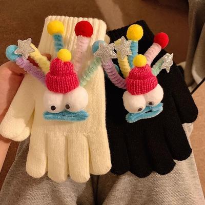 Gestrickte Woll-Fünffingerhandschuhe für Damen im Winter Warm und verdickt, Fingerlos Touchscreen Spielen mit Handy Radfahren und Kälteschutz
