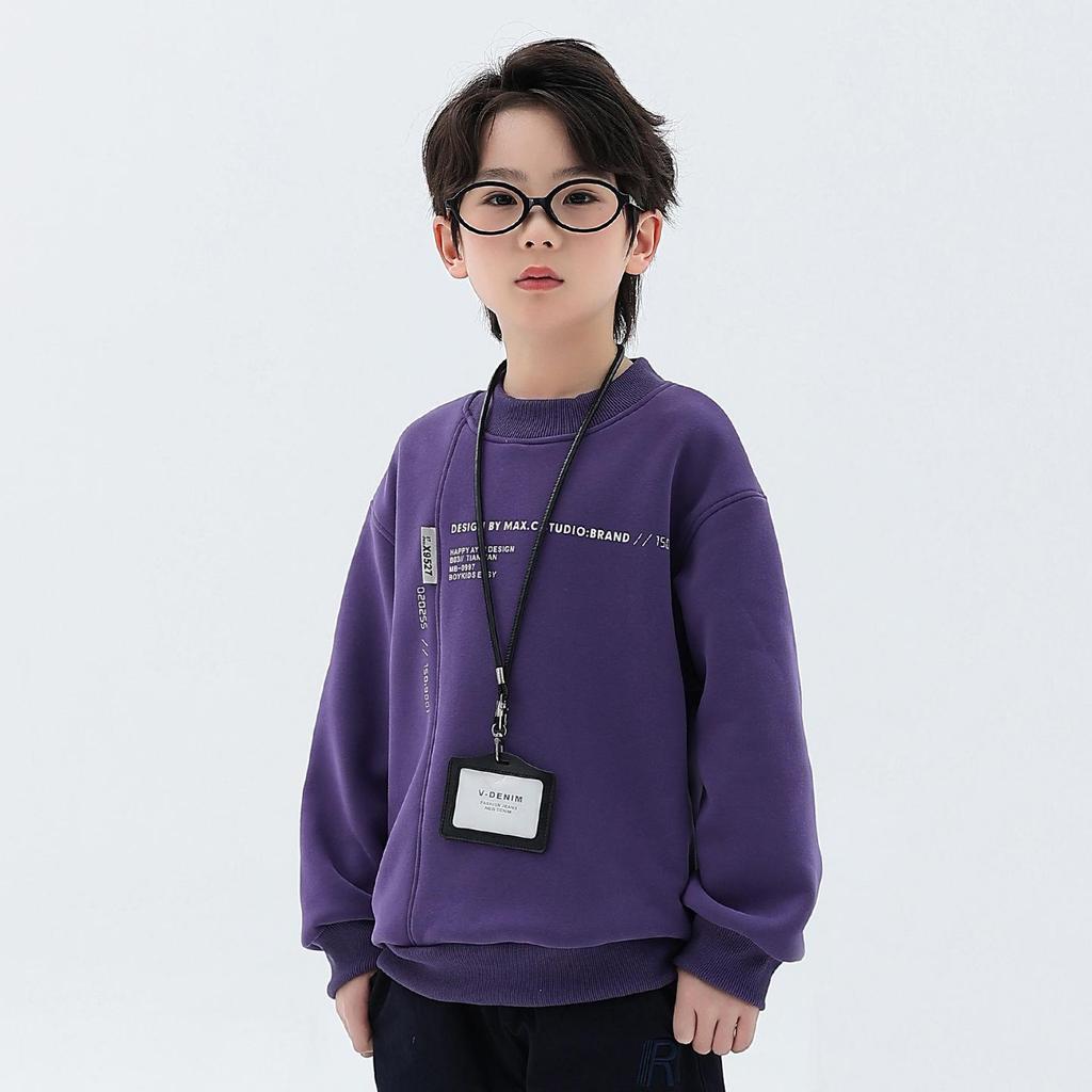 Boys' Thick Velvet Hoodie - 2025 Winter Collection: Warm, Trendy Long Sleeve Round Neck for Kids