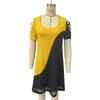 GMXIA Women's Spring, Summer and Autumn Temperament Colour Splicing Hollow Mesh Clashing Colour Splicing Dress Midi Dresses
