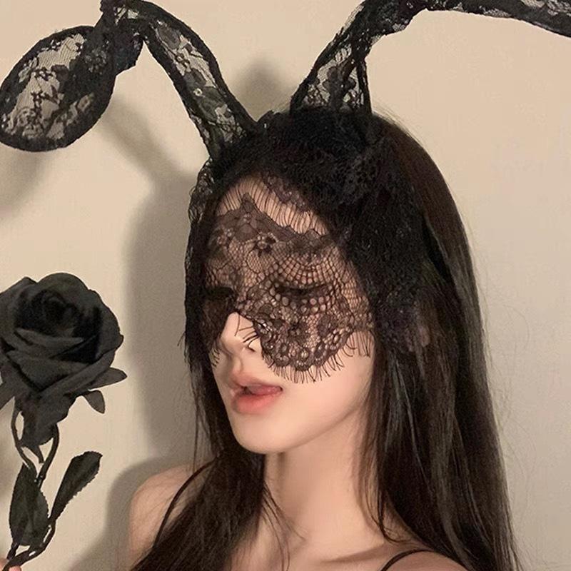 Black Crown Half Face Mask Masquerade Party Ladies Hollow Lace Fabric Sexy Mask