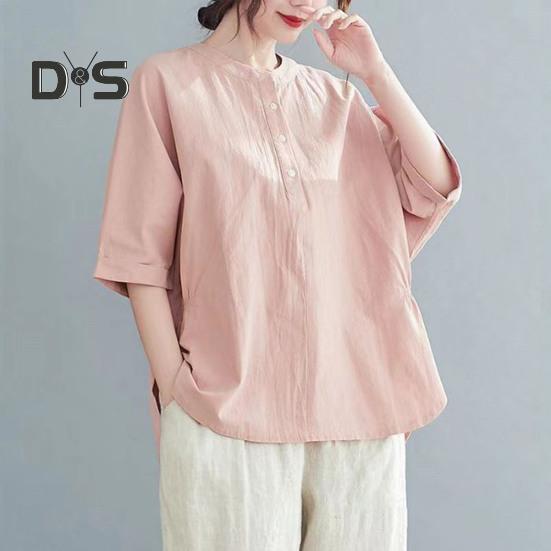 Women's Casual Two-Piece Set 3/4 Sleeve Crew Neck Button Top Wide Leg Pants Set Summer Loose Loungewear Outfit