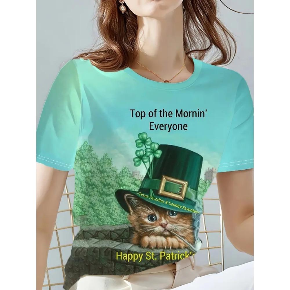 Women T-Shirt Full Print Graphic Crew Neck Short Sleeve Tshirts New In Casual Party T Shirt For Women
