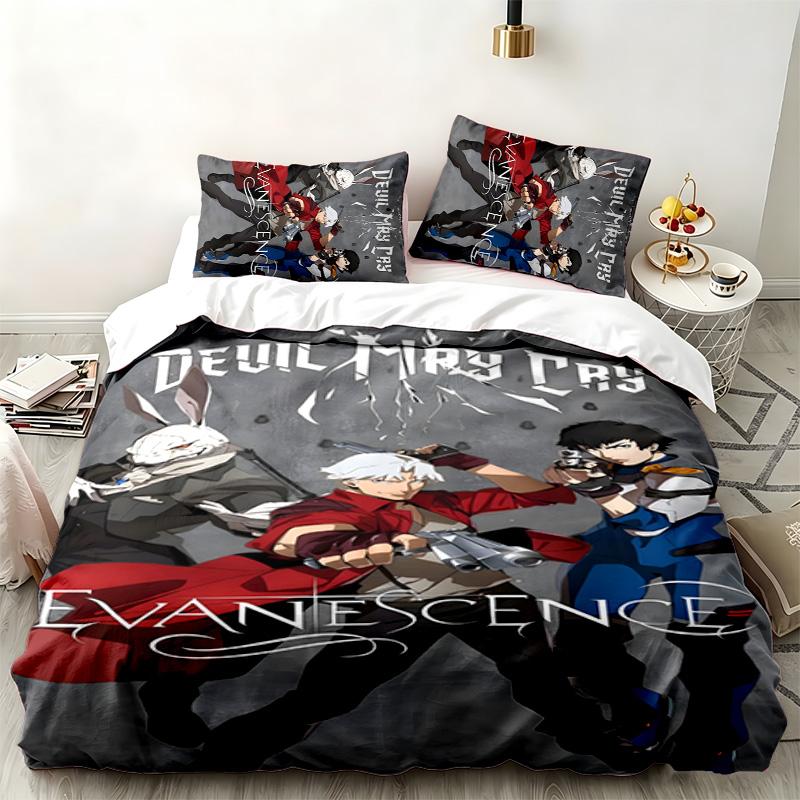 Devil May Cry 3-teiliges Set Perfekt für Schlafzimmergebrauch Bequemes Bettwäsche-Set enthält einen Bettbezug und zwei Kissenbezüge Ideales Geburtstags- oder Weihnachtsgeschenk