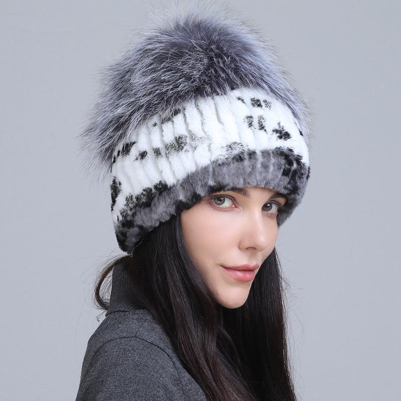 New fur hat Rex rabbit hat thickened versatile fox hair mushroom hat women's winter warm hat