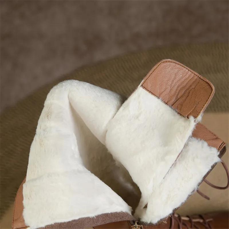 Fashion New Winter Knee-High Boots Split Leather Women Boots Chunky Heel Platform Shoes for Women Lace Women Shoes Knight Boots Woman