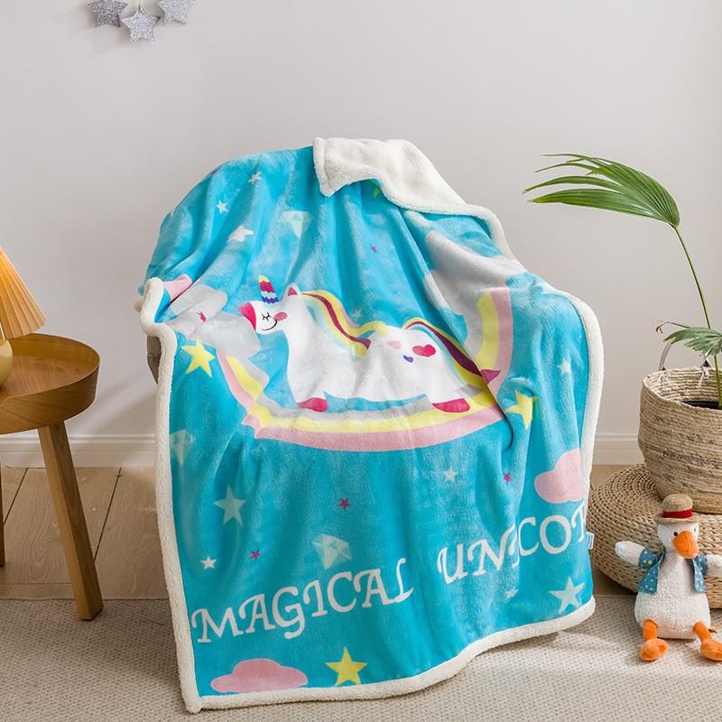 Soft Cartoon Fleece Blanket Toddlers Nap Time Double-Layer Sherpa 100x140cm Kids Bedding